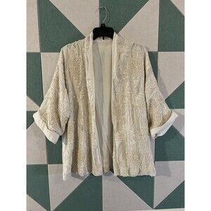 Beaded Embellished Open Front Cardigan Jacket Ivory Cottage Shabby Chic Bride M